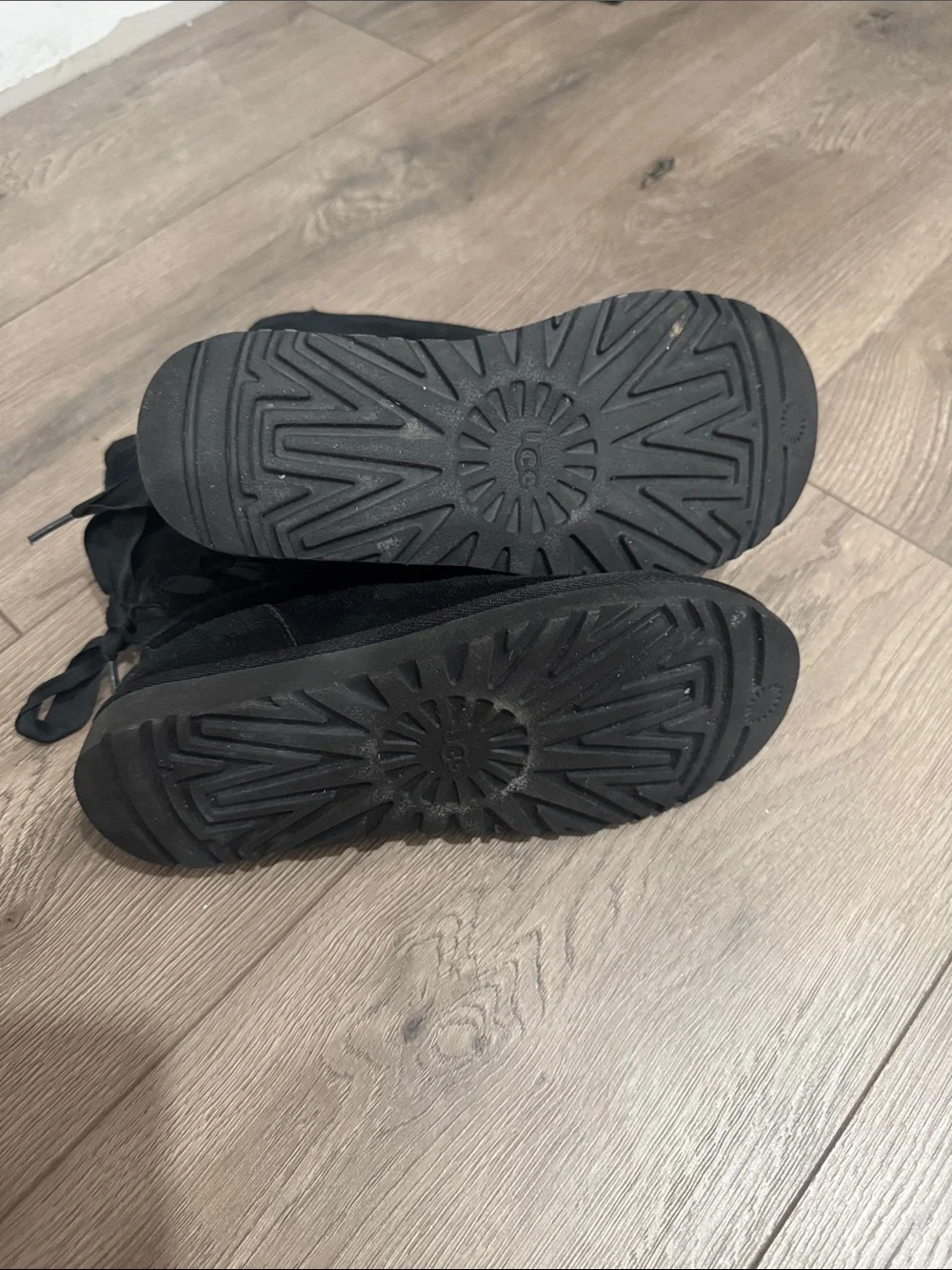 UGG Black Suede Girls Winter Boots with Braided Trim